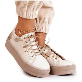 FILIPCZYK Leren sportschoenen op een lichtbeige Mary Ann-platform