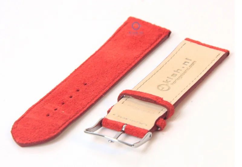 Horlogeband 20mm rood suède leer