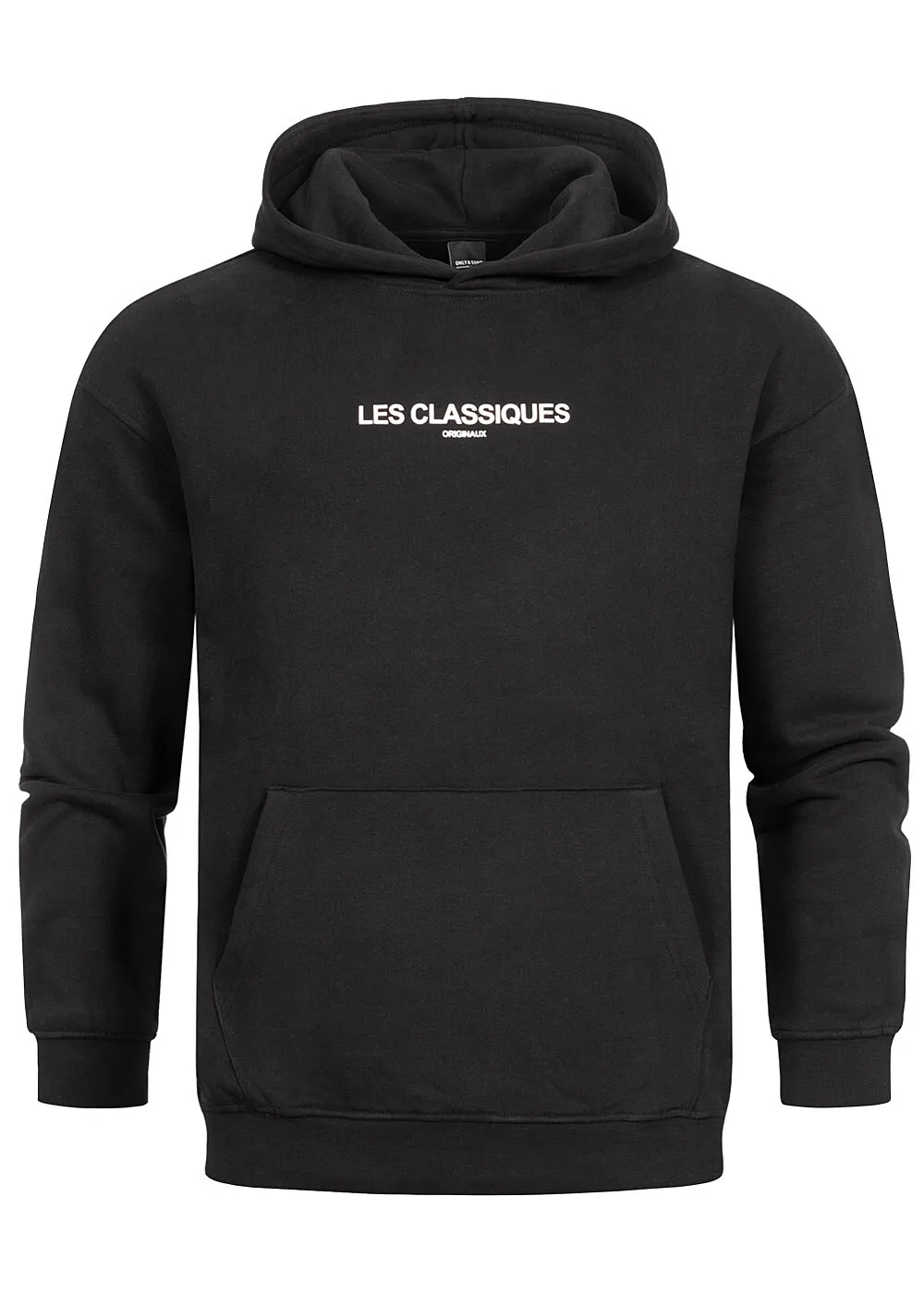 ONLY & SONS Herren Hoodie mit Les Classiques Schriftzug und Kängurutasche schwarz