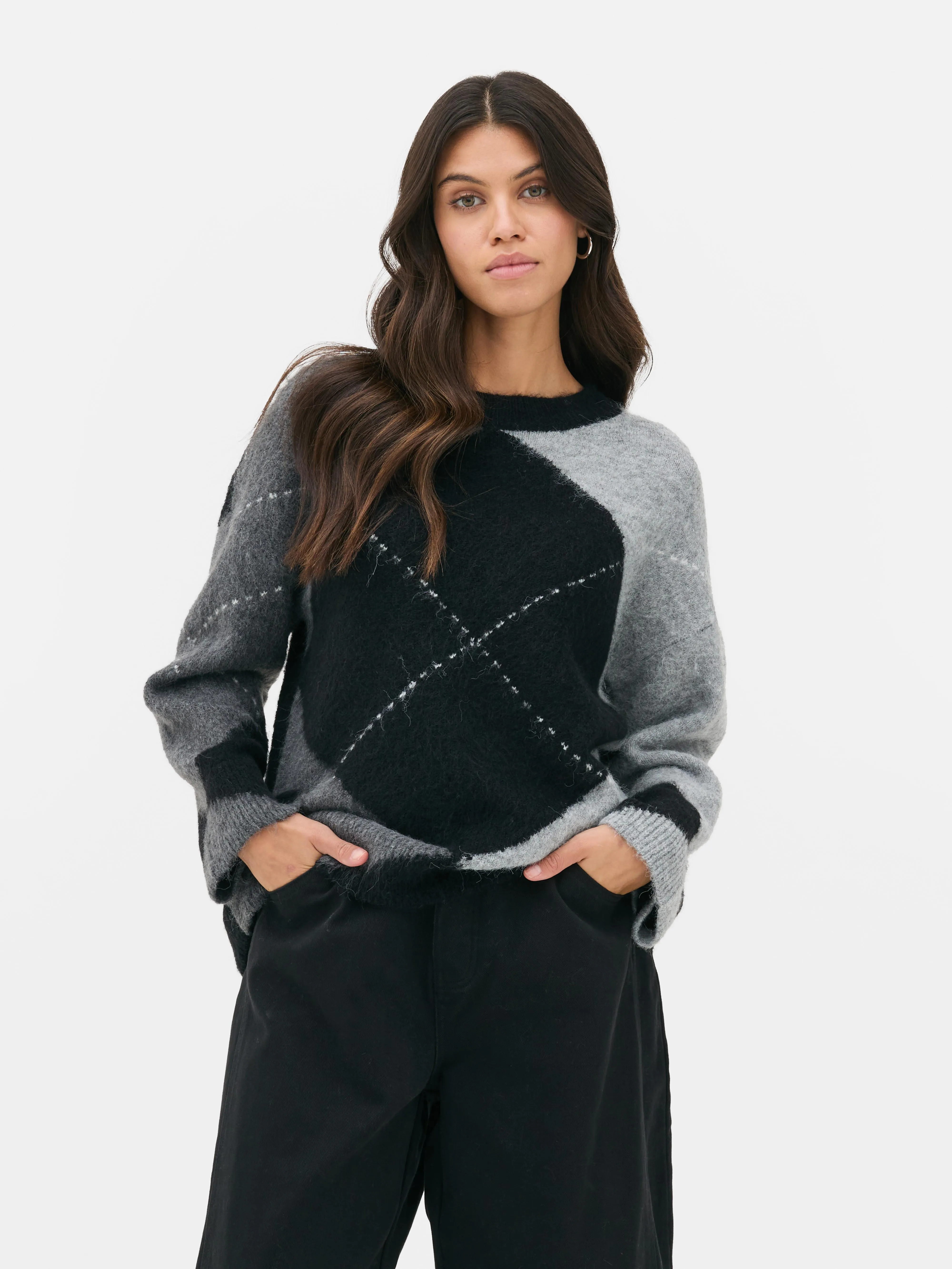 Oversized trui met argylepatroon Paula Echevarría