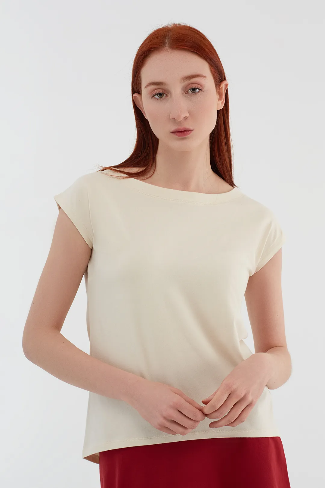 Shirt bio katoen, rugknoopje crème – LEELA COTTON