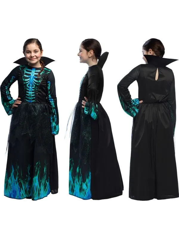 Skeleten jurk meisjes zwart en blauw